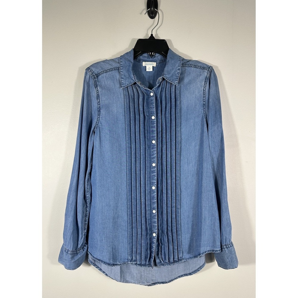 Sundance Top Womens Medium Blue Tessa Chambray Pearl Snap Blouse